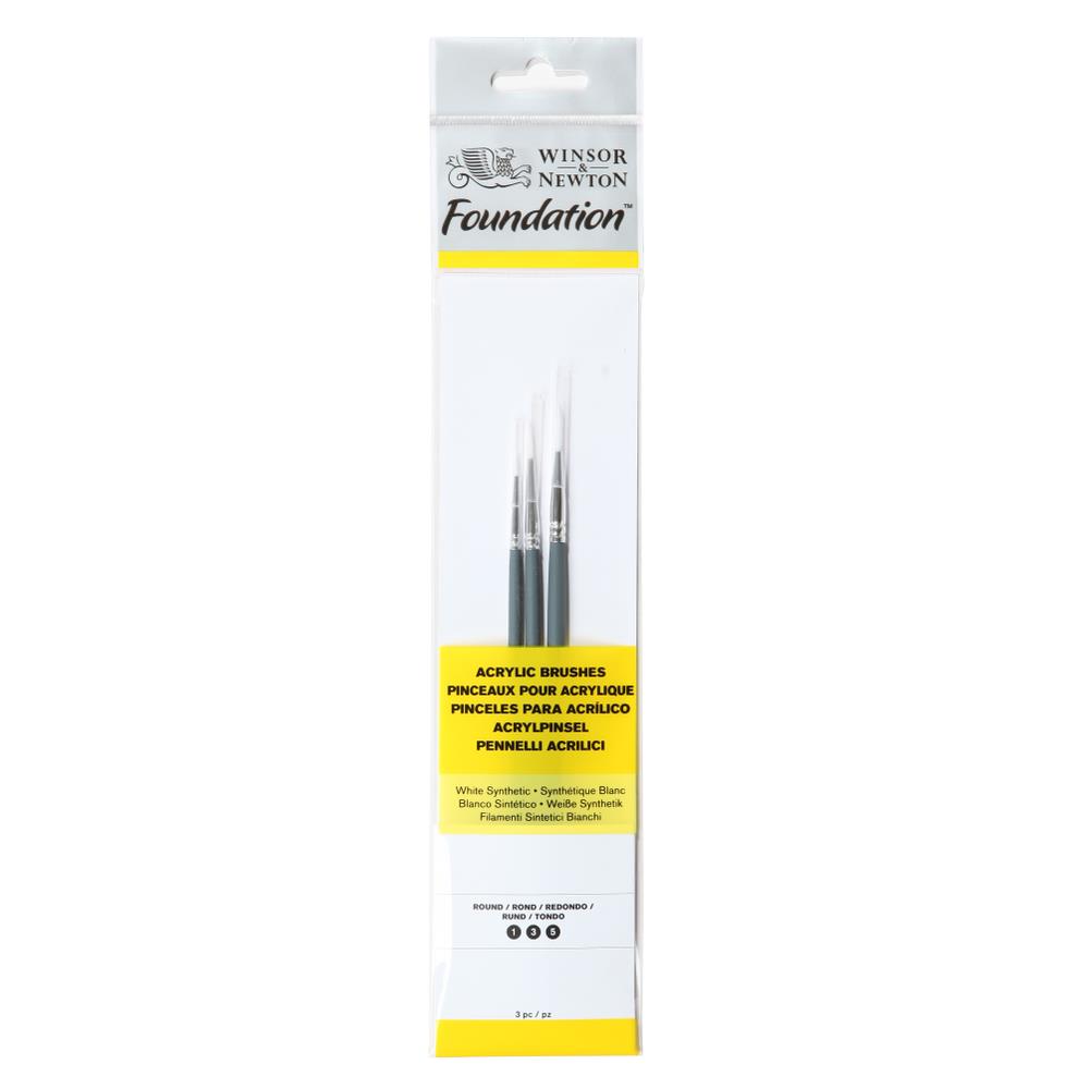 Winsor & Newton Foundation Pinceaux Acrylique x3 Manche Court Rond 1/3/5