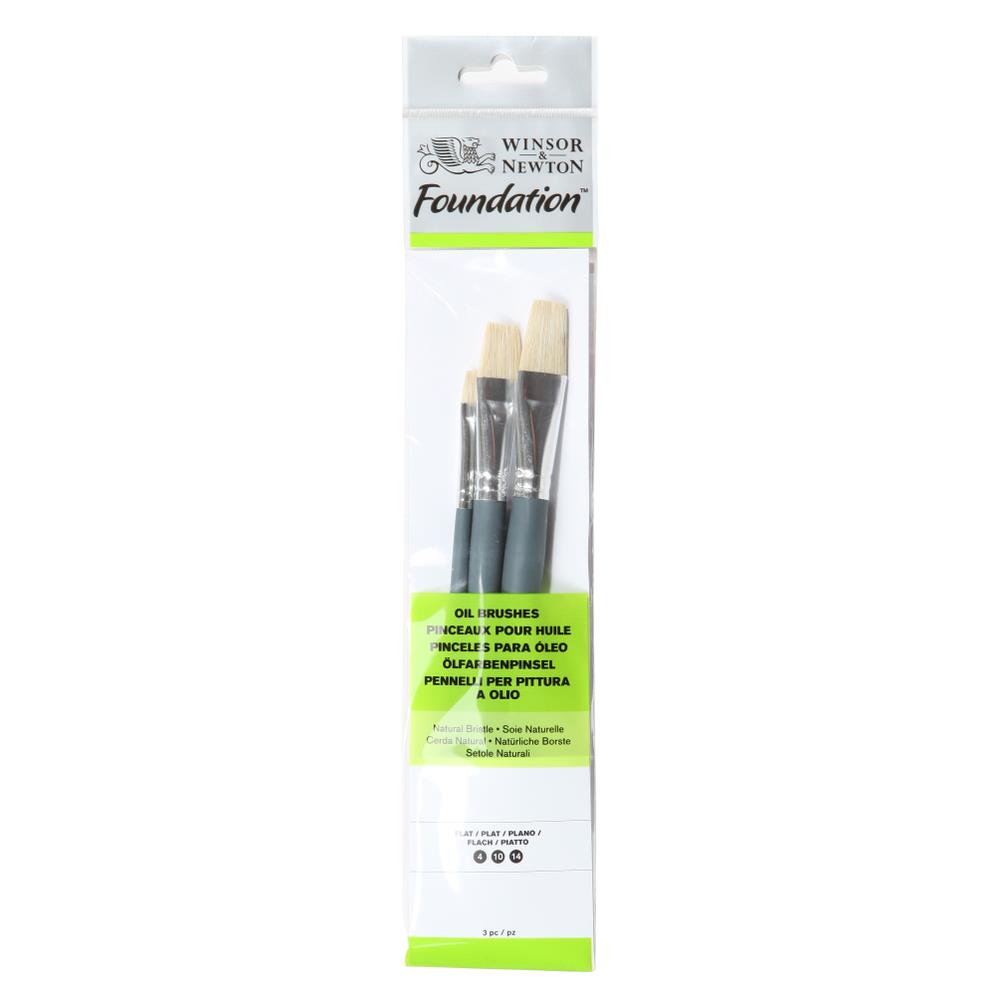 Winsor & Newton Foundation Pinceaux Huile Soie Manche Court x3 Plat 4/10/14