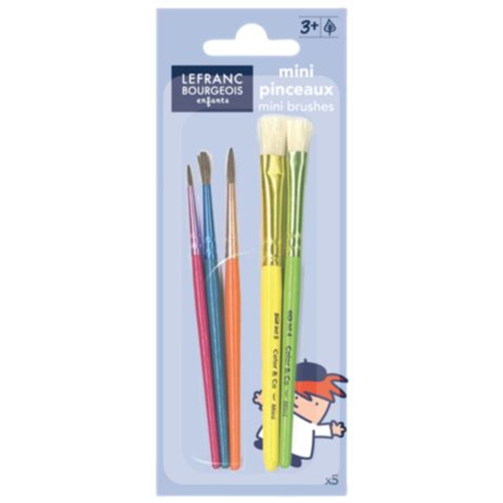Lefranc Bourgeois Enfants Assortiment de 5 Mini Pinceaux en Poil de Poney (N°2/6/8) et Soie de Porc (N°8/10)