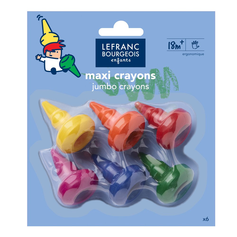 Lefranc Bourgeois Enfants Assortiment de 6 Maxi Crayons à la Cire