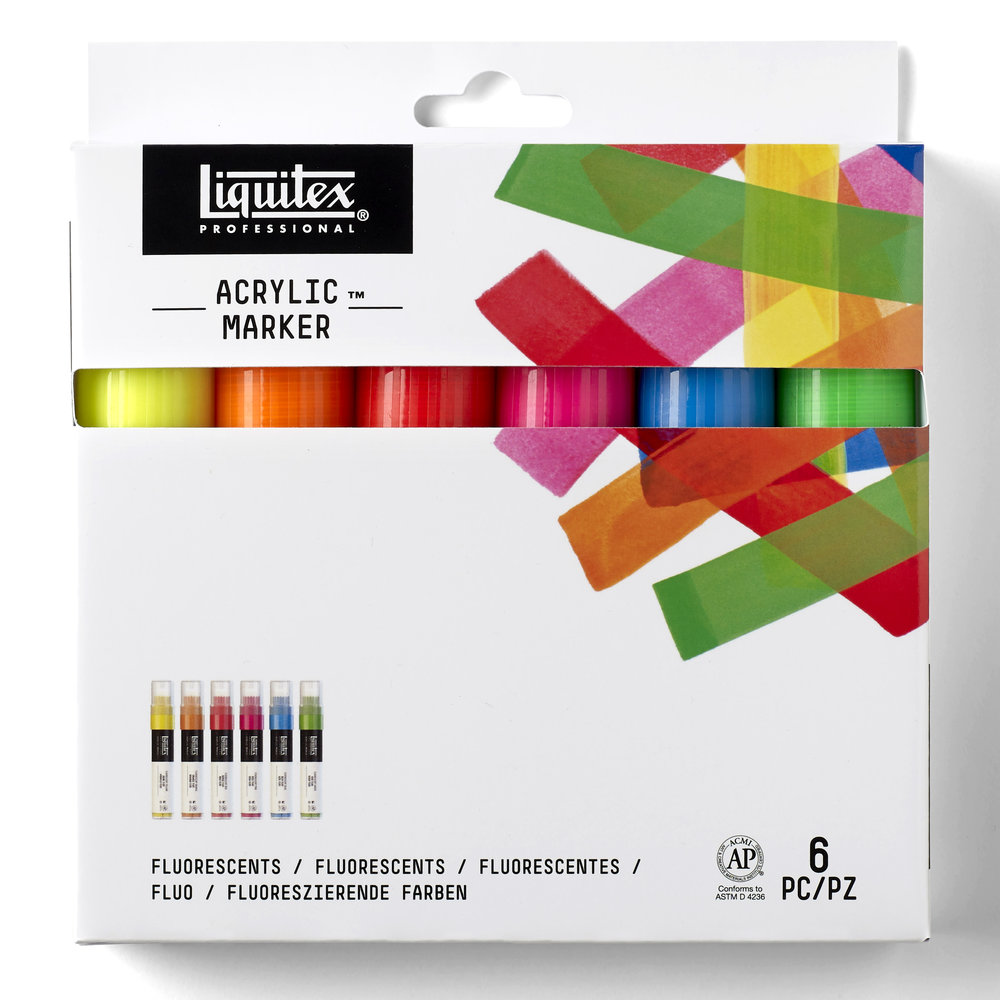 Liquitex Set 6 Marqueurs Pointe Large Couleurs Fluorescentes