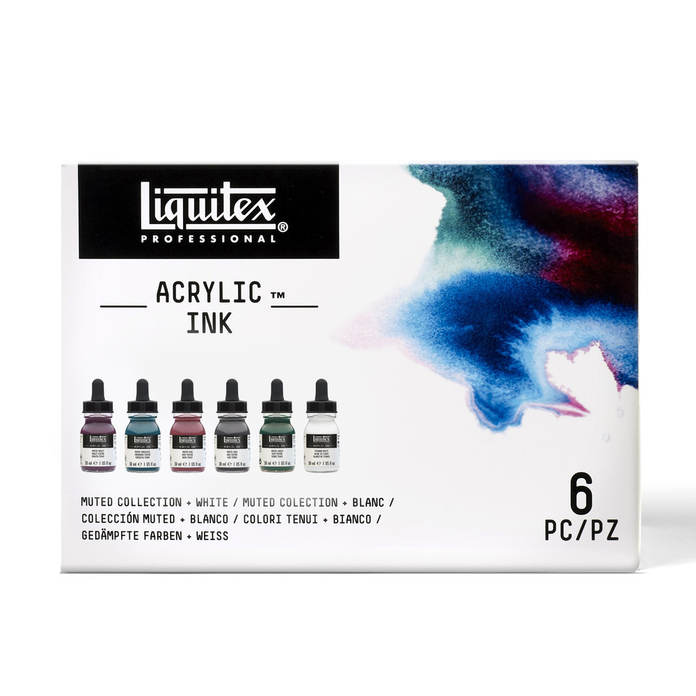 Liquitex Encre Acrylique Ink Set Collection Couleurs Feutrées + Blanc