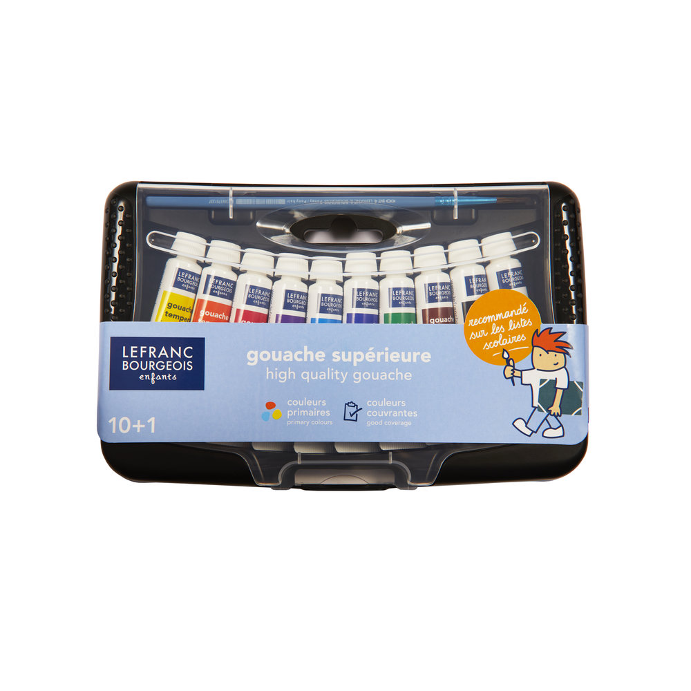 Lefranc Bourgeois Enfants Boite de Peinture Gouache Supérieure 10 tubes et Pinceau