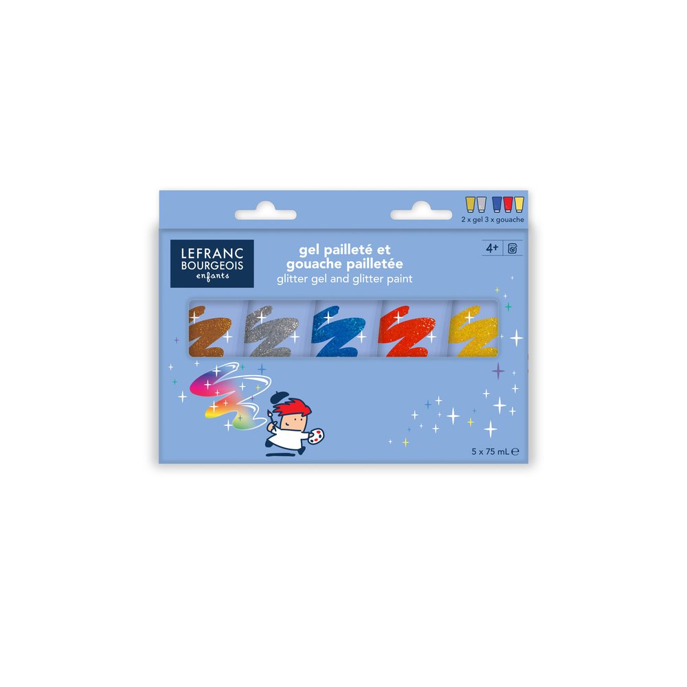 Lefranc Bourgeois Enfants Assortiment de 5 Gouaches Pailletées