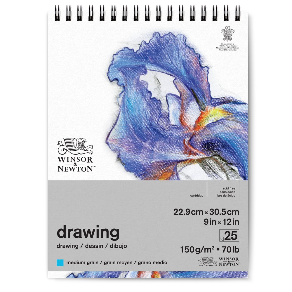 Winsor & Newton Papier Dessin Bloc Spirale Grain Moyen 150g 22,9x30,5cm 25 Feuilles