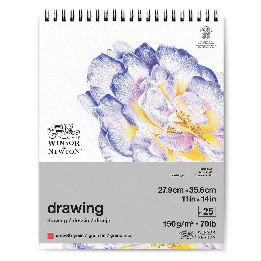Winsor & Newton Papier Dessin Bloc Spirale Grain Fin 150g 27,9x35,6cm 25 Feuilles