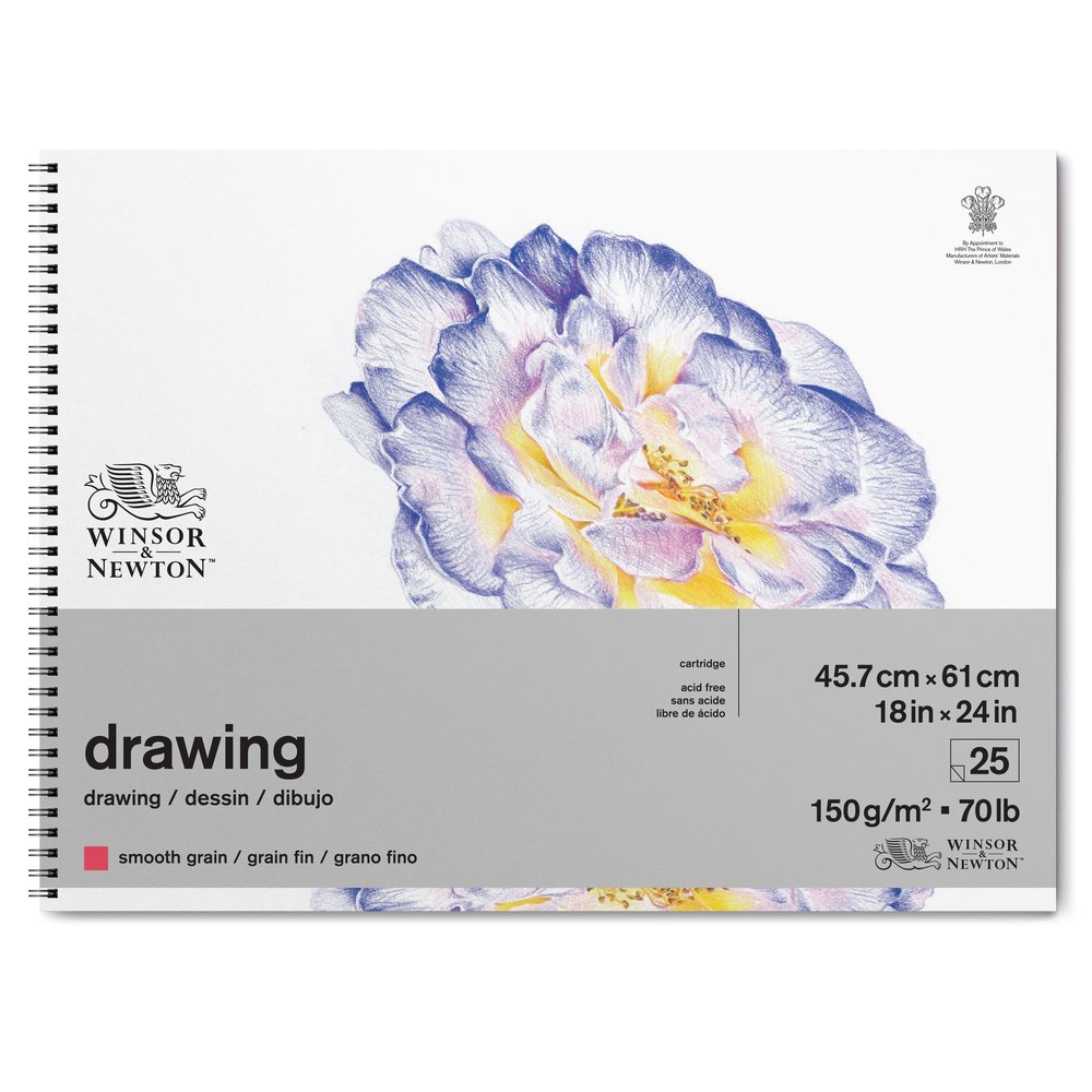 Winsor & Newton Papier Dessin Bloc Spirale Grain Fin 150g 45,7x61,0cm 25 Feuilles