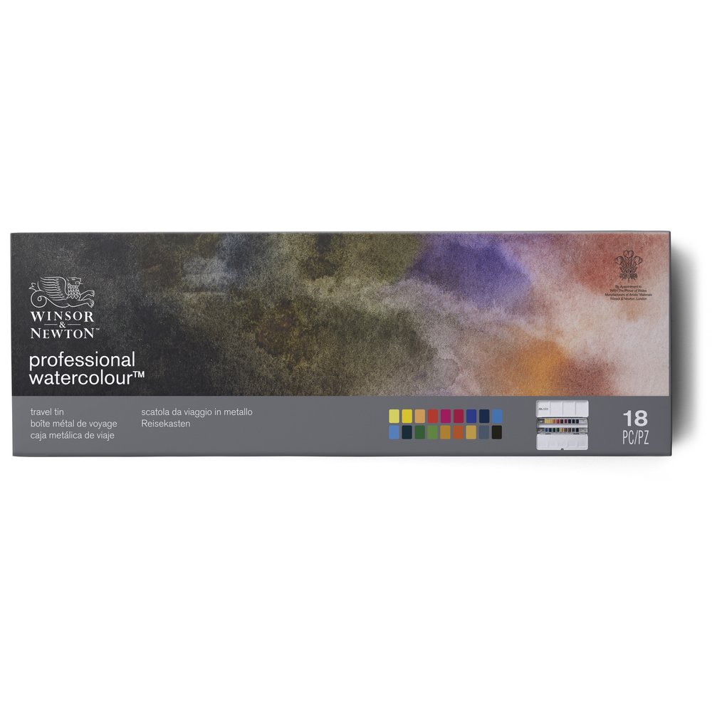 Winsor & Newton Aquarelle Professionnelle Boîte Métal De Voyage 18 Demi-Godets