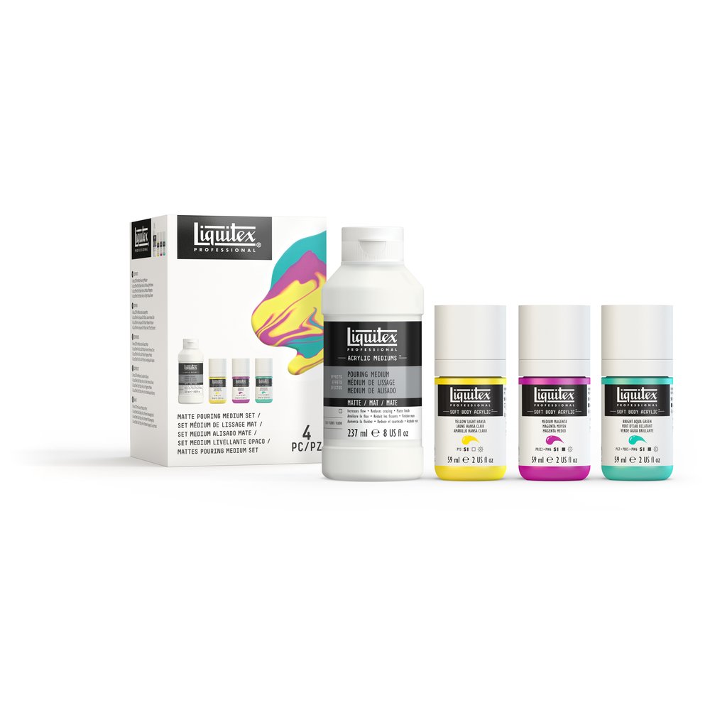 Liquitex Additif Set Medium De Lissage (Pouring) Mat 237 ml + Soft Body 3X59 ml