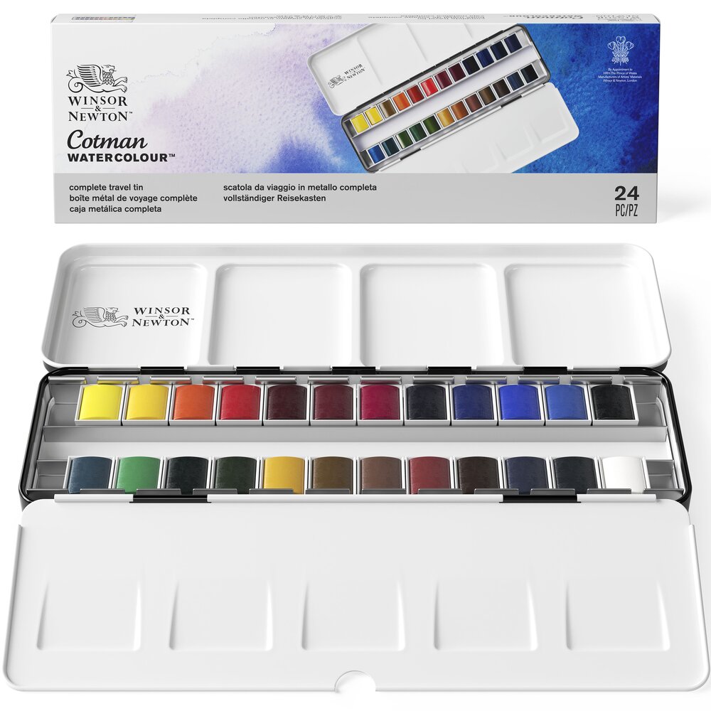 Winsor & Newton Aquarelle Cotman Boite Metal Sketcher 24x1/2 Godets