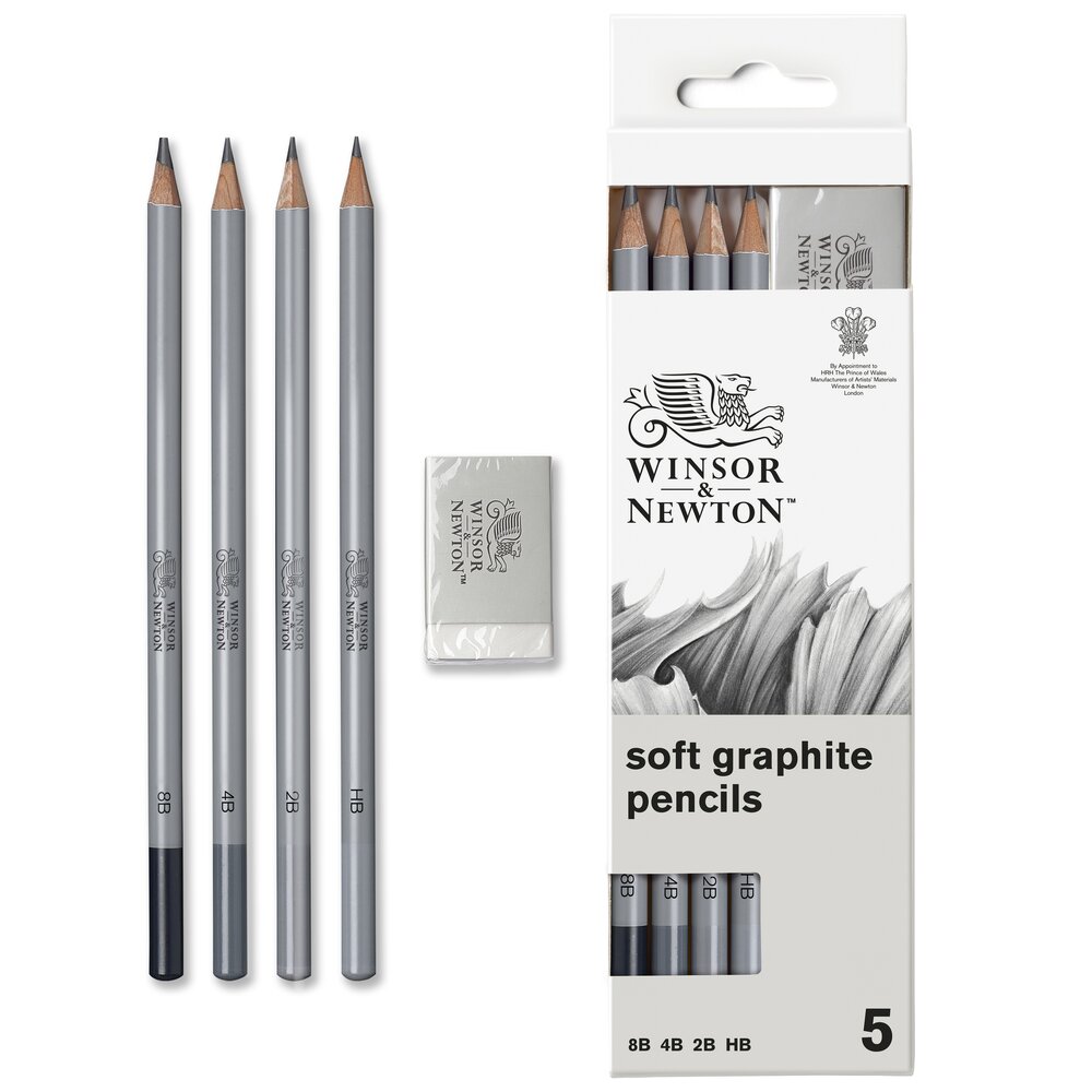 Winsor & Newton Set de 4 crayons graphite - gomme