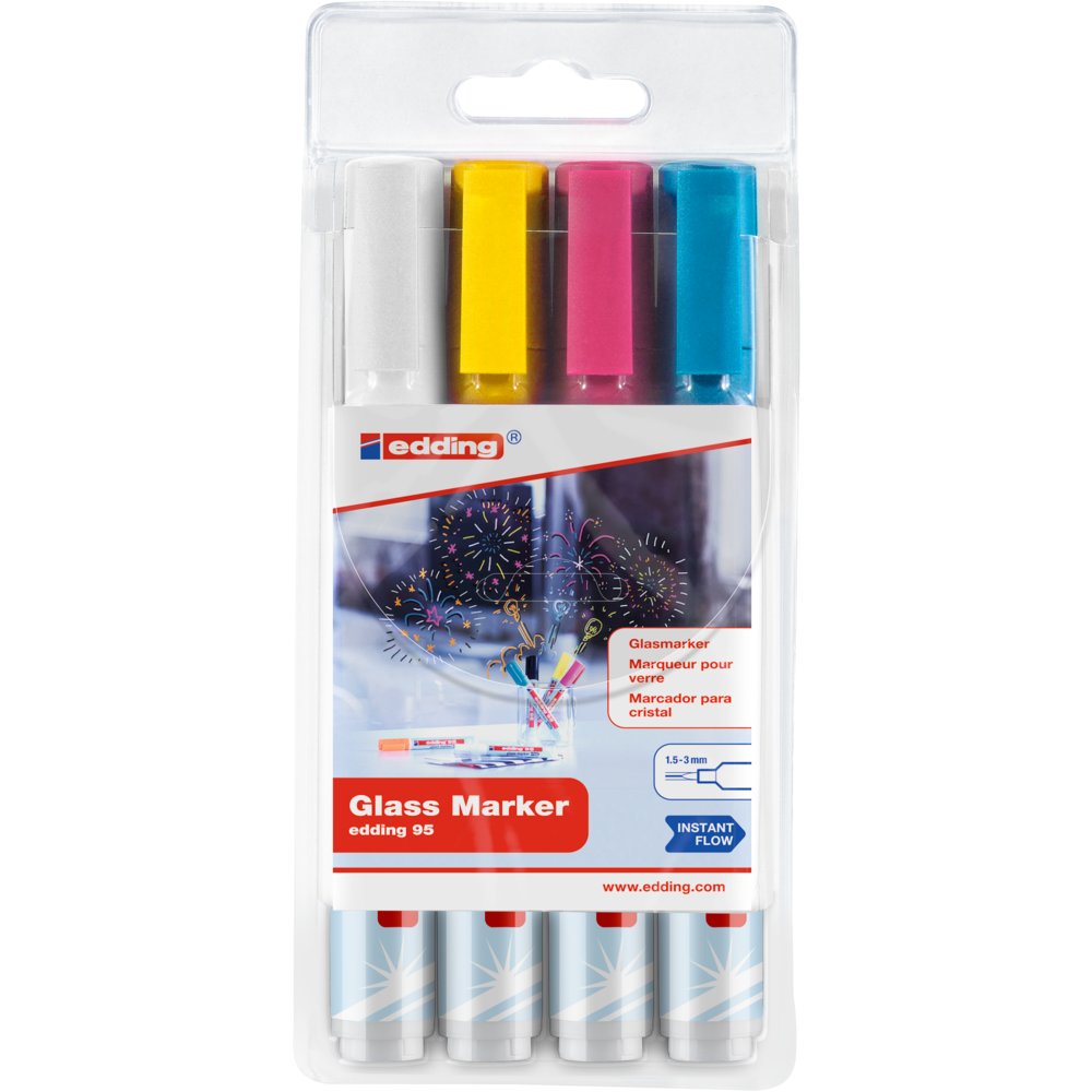 edding 95 Marqueur pour verre étui de 4 assortis clair