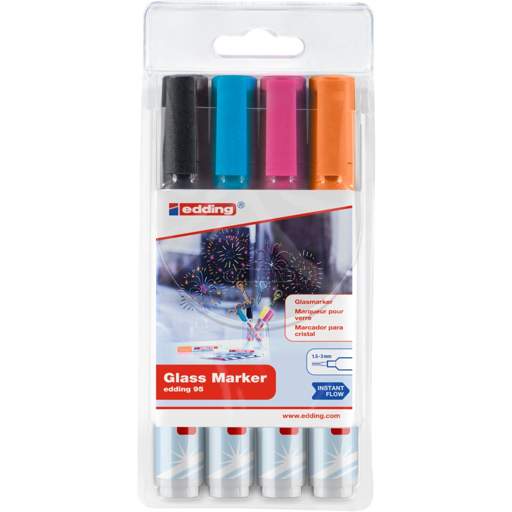 edding 95 Marqueur pour verre étui de 4 assorti