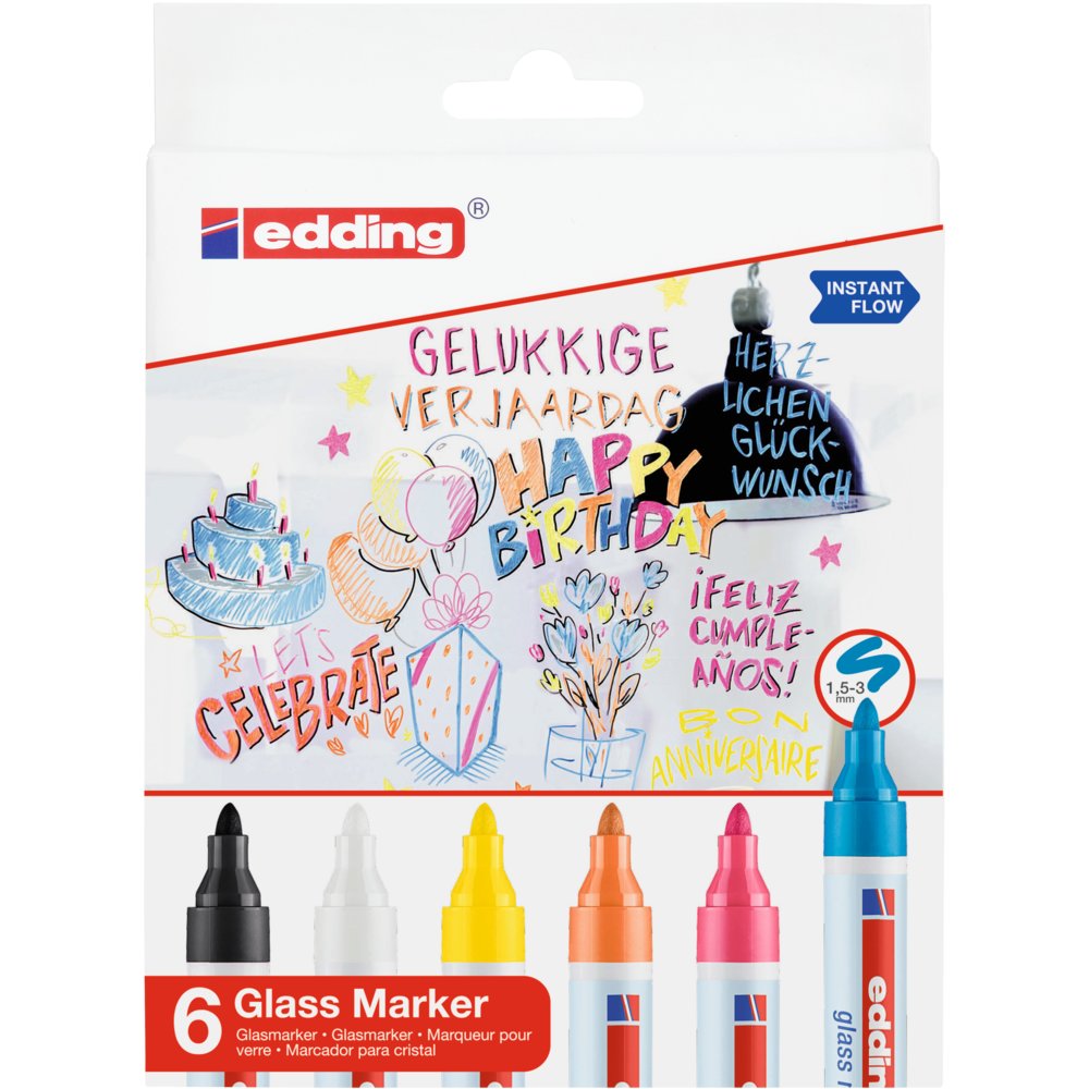 edding 95 Marqueur pour verre étui de 6 assortis