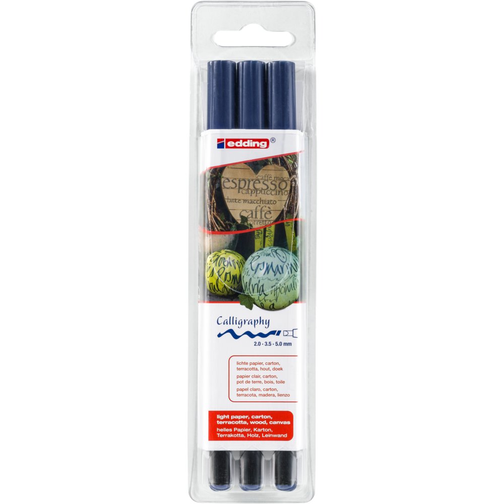 edding 1255 Feutre calligraphie étui de 3 bleu acier