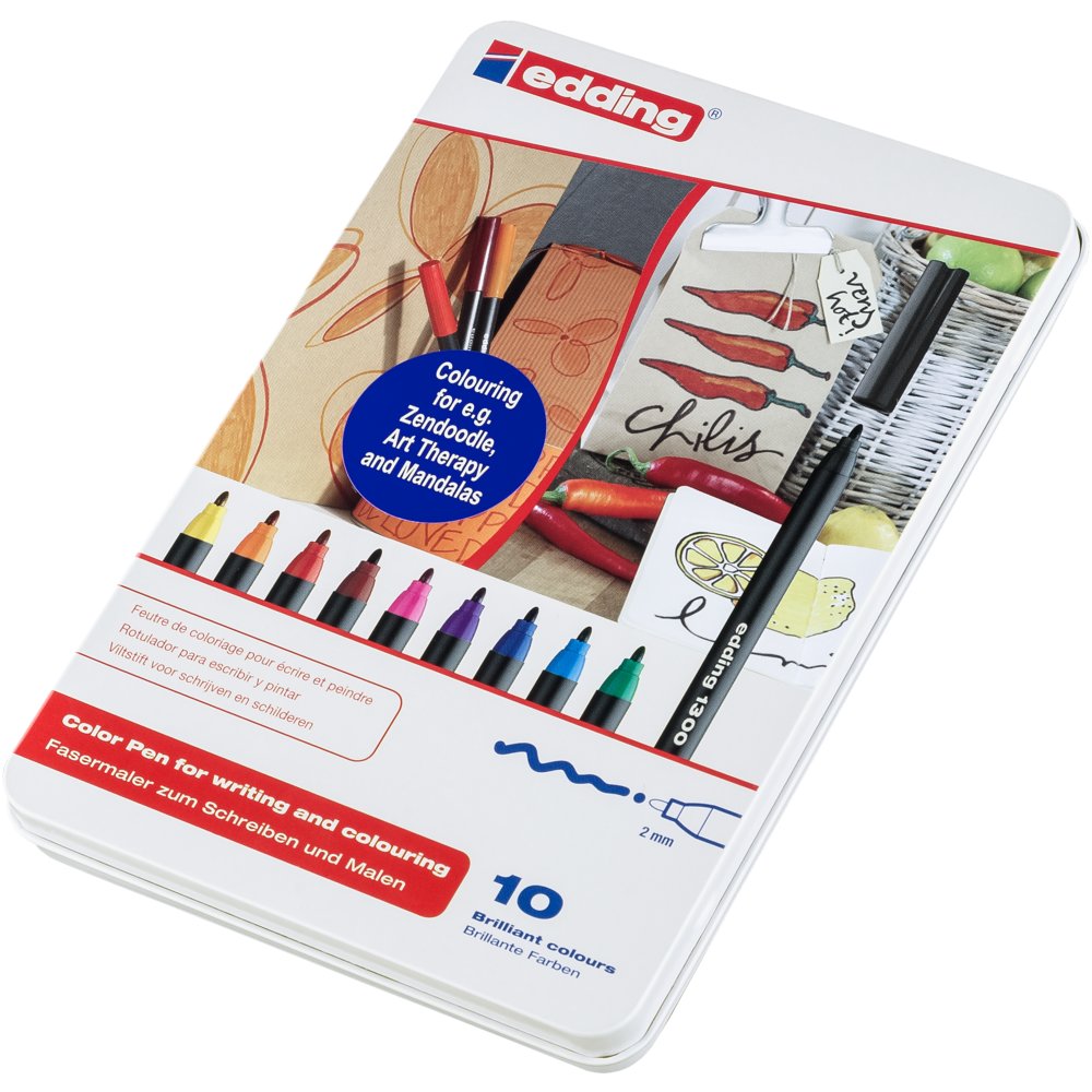edding 1300 Feutre de coloriage moyen boîte métallique de 10 assorti