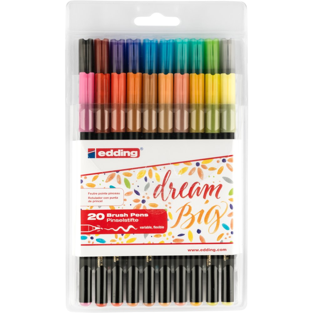edding 1340 Feutre pointe pinceau étui de 20 assortis