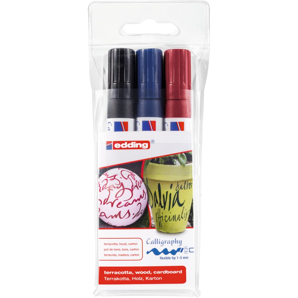 edding 1455 Marqueur calligraphie avec pointe souple étui de 3 assorti