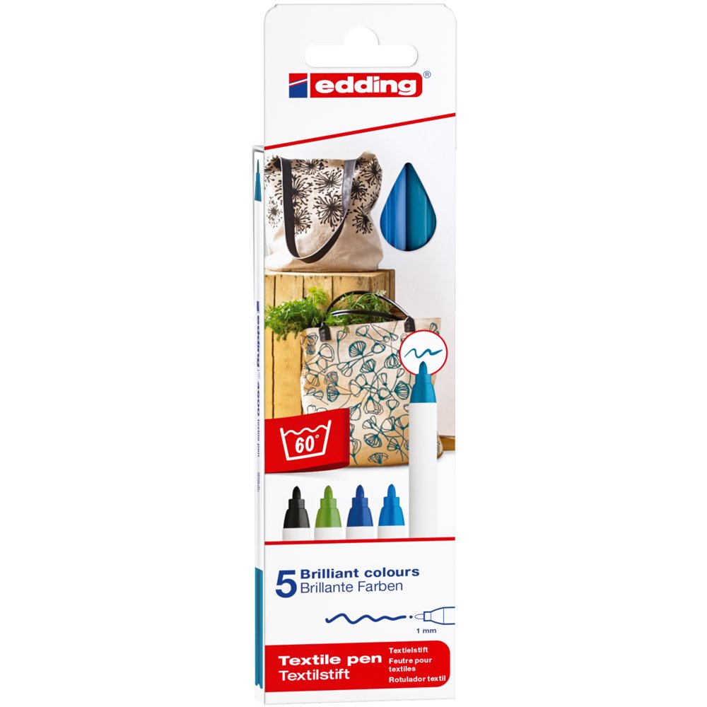 edding 4600 Feutre pour textiles étui de 5 assorti, froid