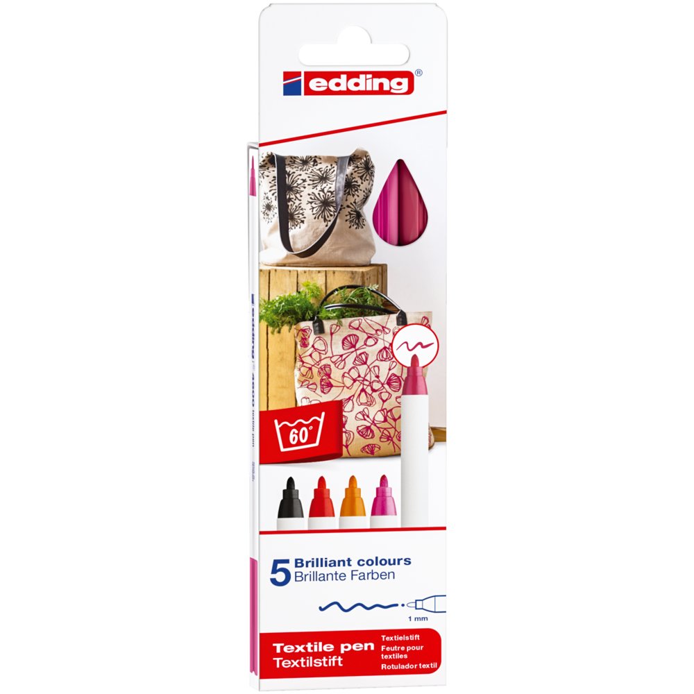 edding 4600 Feutre pour textiles étui de 5 assorti, chaud