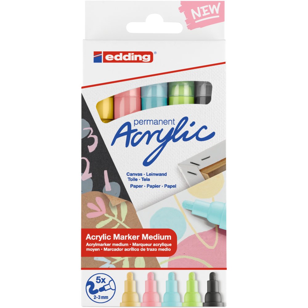 edding 5100 Marq acr moy étui 5 assor pastel