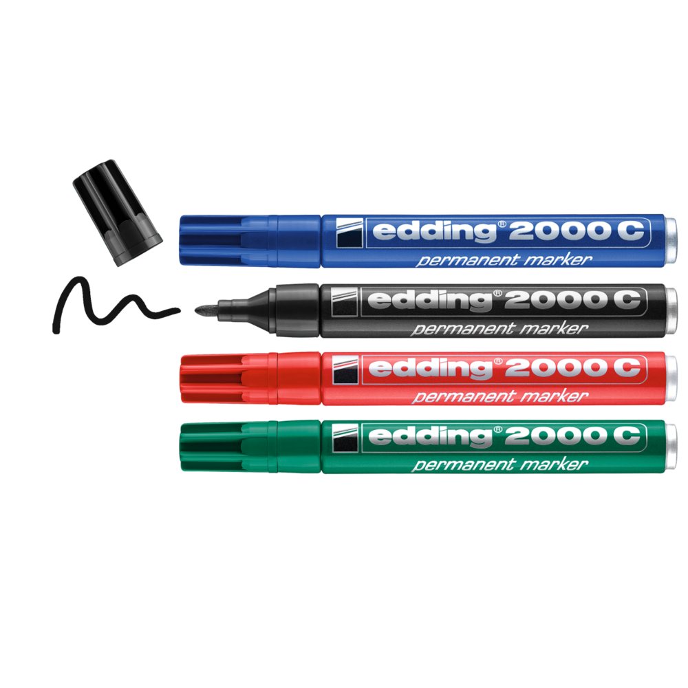 edding 2000 C Marqueur permanent étui de 4 assortis (noir, rouge, bleu, vert)