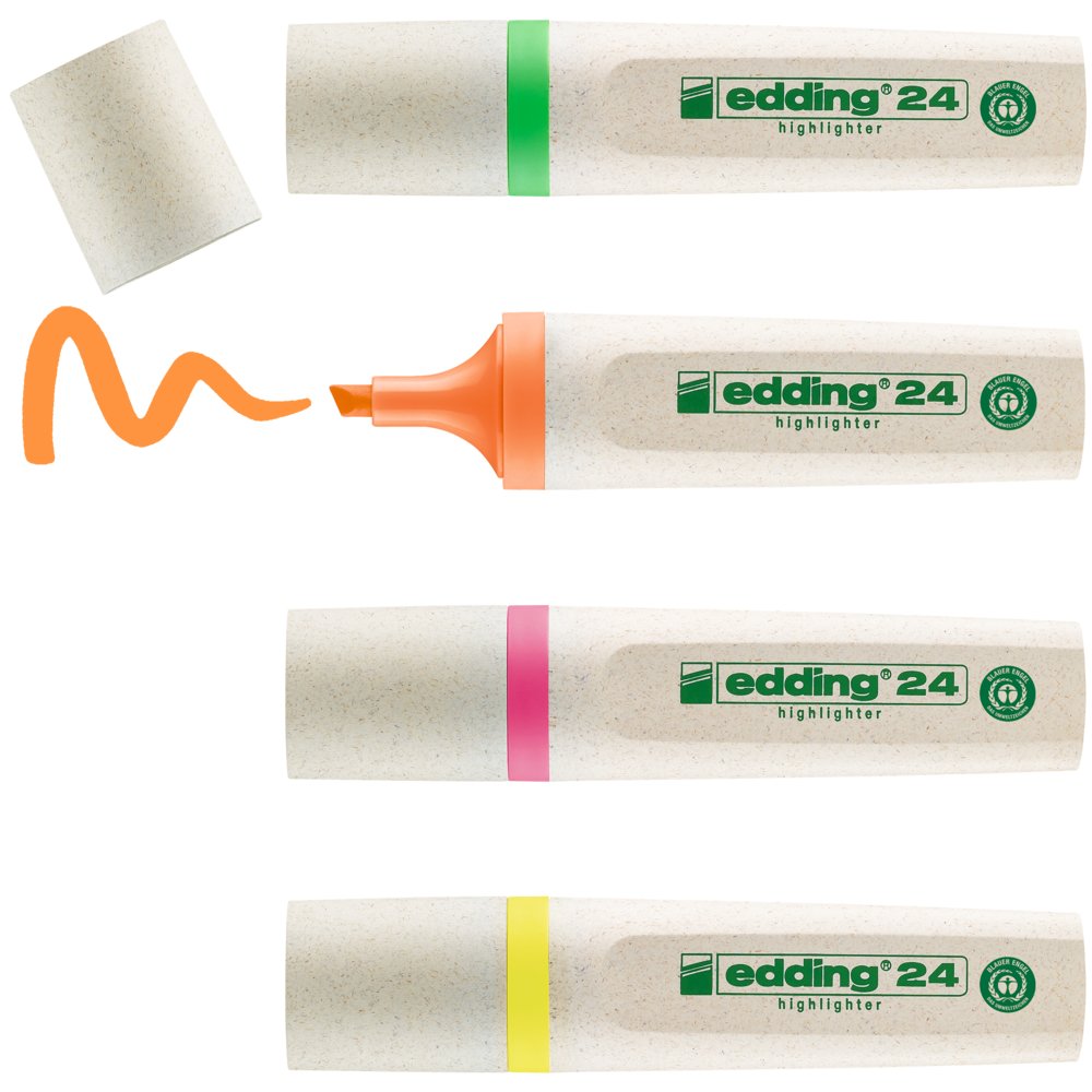 Edding 24 - Boite 4 couleurs fluo - Jaune, Orange, Rose, Vert Clair