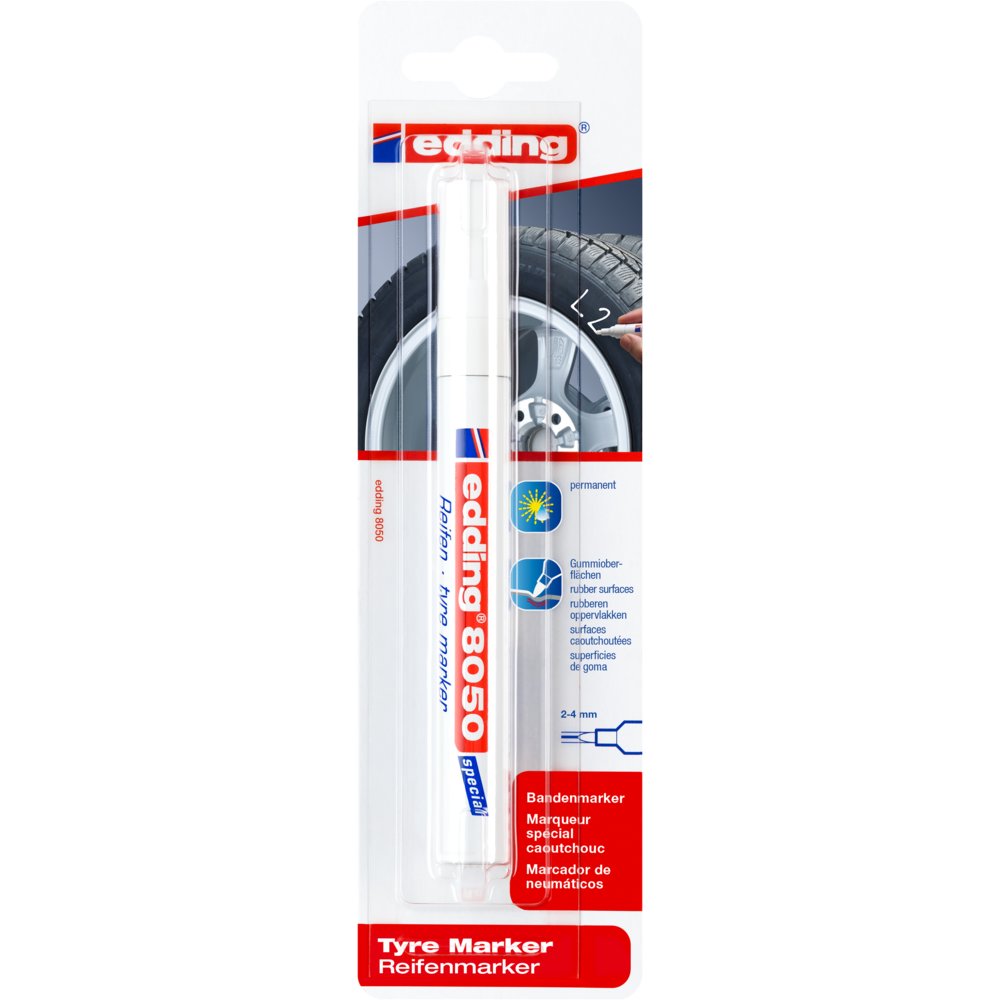 Edding 8050 Marqueur Spécial Caoutchouc Blister de 1 Blanc
