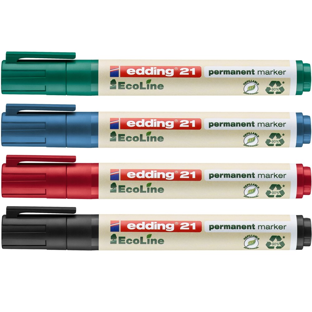 Edding 21 - Boite 4 Couleurs - Noir, Rouge, Bleu Et Vert