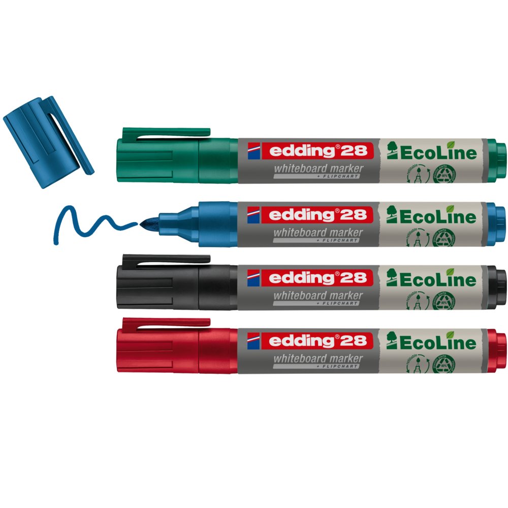 Edding 28 - Boite 4 Couleurs - Noir, Rouge, Bleu Et Vert