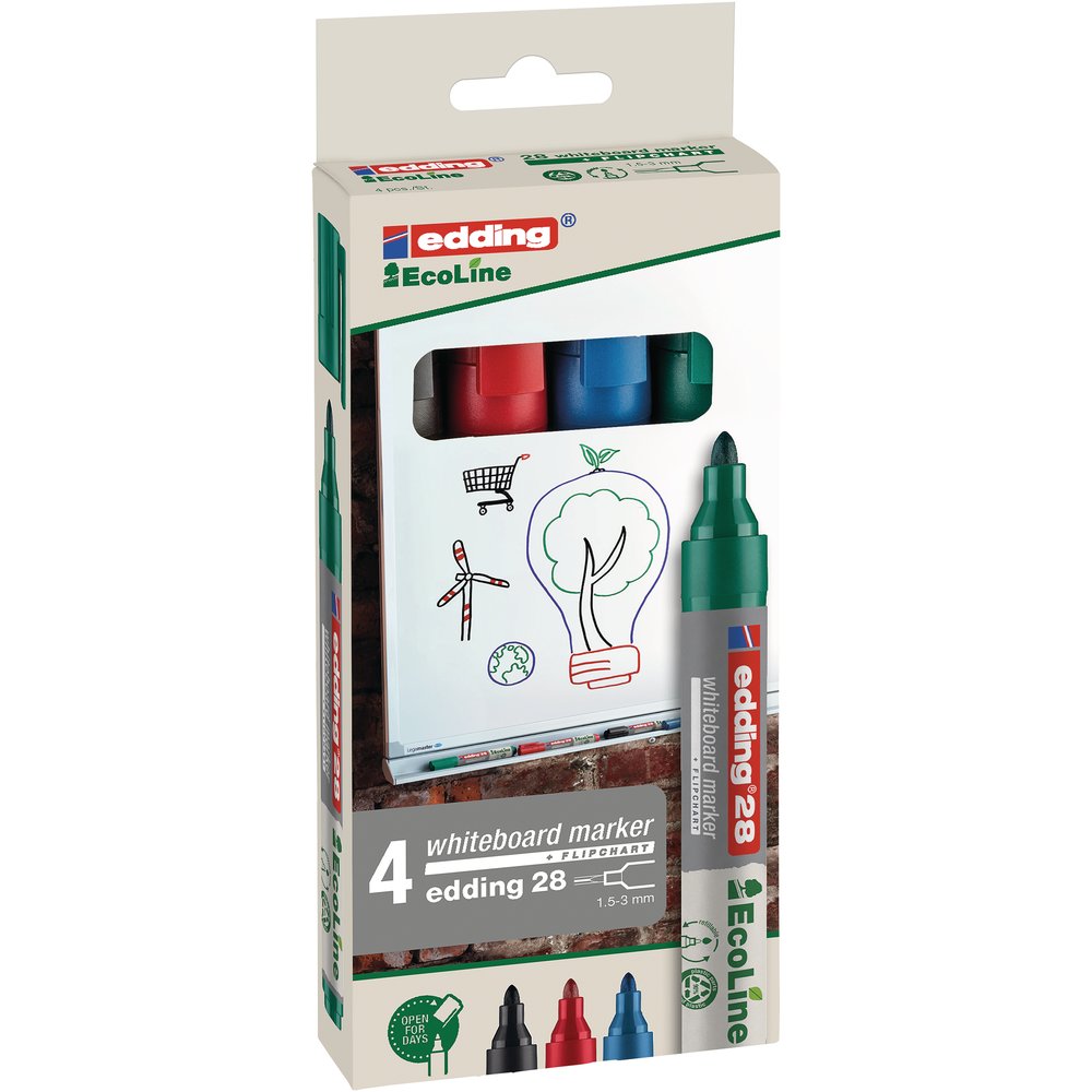 Edding 28 - Boite 4 Couleurs - Noir, Rouge, Bleu Et Vert