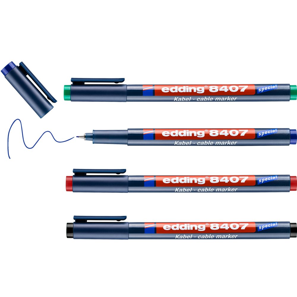 Edding 8407 Marqueur De Câble Pochette De 4 Assortis (Noir, Rouge, Bleu, Vert)