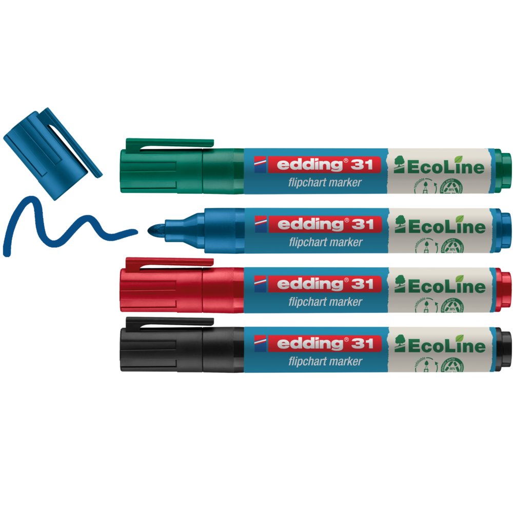 Edding 31 - Boite 4 Couleurs - Noir, Rouge, Bleu Et Vert