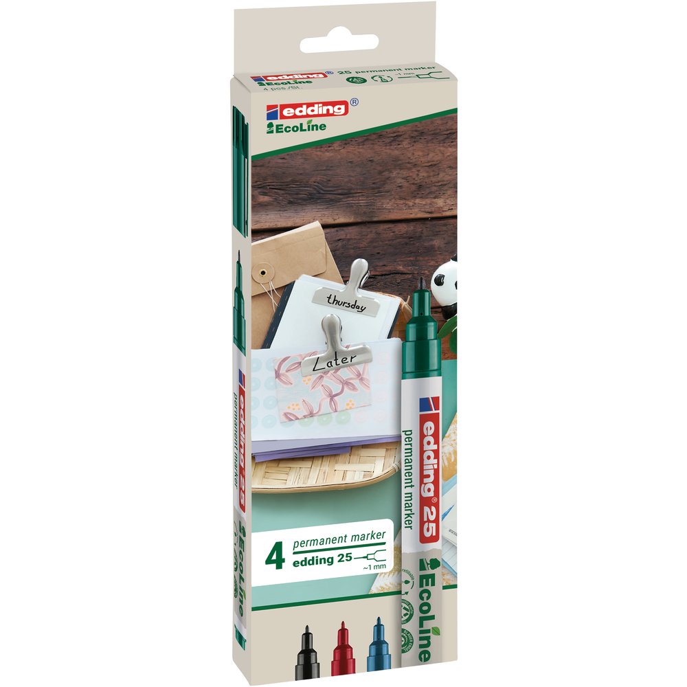 Edding 25 - Boite 4 Couleurs - Noir, Rouge, Bleu Et Vert
