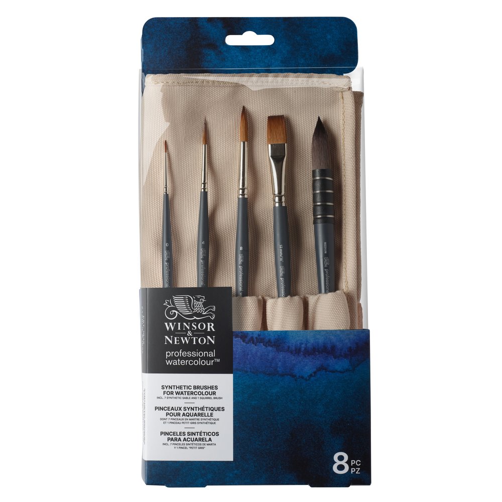 Winsor & Newton Professionnels Pinceaux Synthétiques pour Aquarelle 8 Paquets