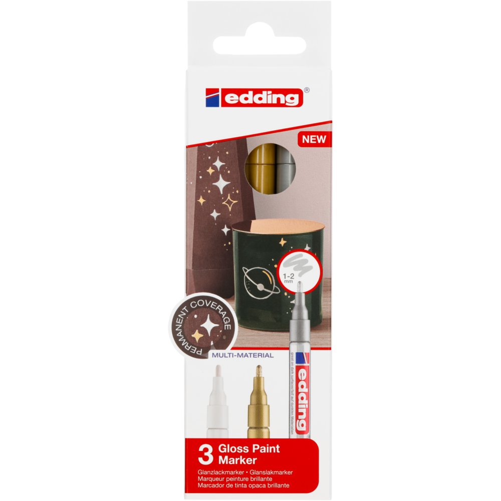Edding 751 Marq Peint Brill Set x3 Assortment Metalliques Pointe Fine
