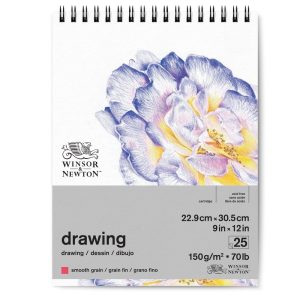 Winsor & Newton Papier Dessin Bloc Spirale Grain Fin 150g 22,9x30,5cm 25 Feuilles