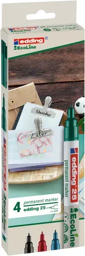 Edding 25 - Boite 4 Couleurs - Noir, Rouge, Bleu Et Vert