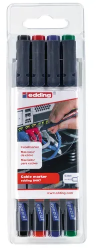 Edding 8407 Marqueur De Câble Pochette De 4 Assortis (Noir, Rouge, Bleu, Vert)