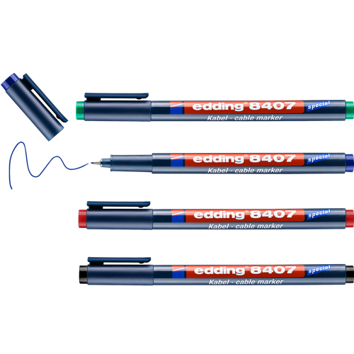 Edding 8407 Marqueur De Câble Pochette De 4 Assortis (Noir, Rouge, Bleu, Vert)