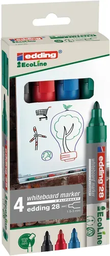 Edding 28 - Boite 4 Couleurs - Noir, Rouge, Bleu Et Vert