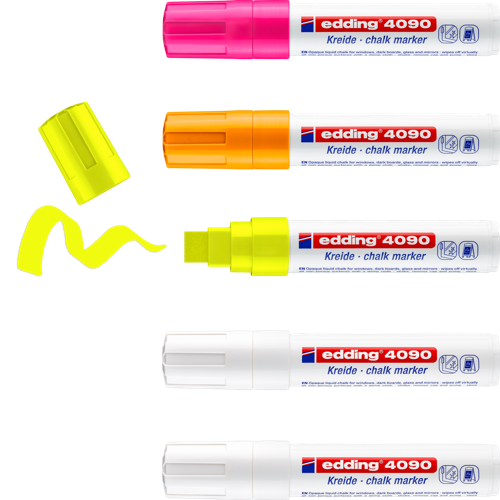 edding 4090 - Pochette 5 pièces  (blanc, jaune fluorescent, orange fluorescent, rose fluorescent)