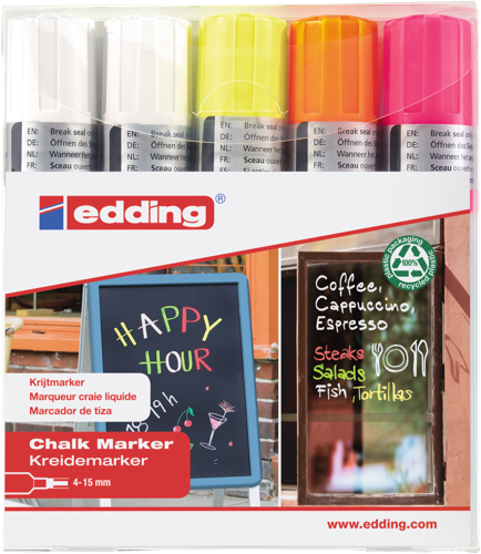 edding 4090 - Pochette 5 pièces  (blanc, jaune fluorescent, orange fluorescent, rose fluorescent)