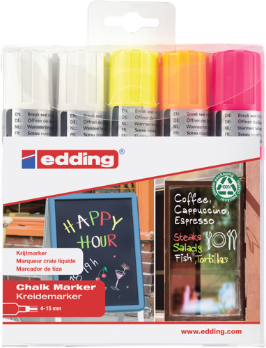 edding 4090 - Pochette 5 pièces  (blanc, jaune fluorescent, orange fluorescent, rose fluorescent)