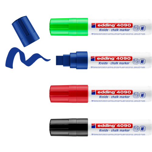 edding 4090 - Pochette 4 couleurs (noir, rouge, bleu, vert clair)