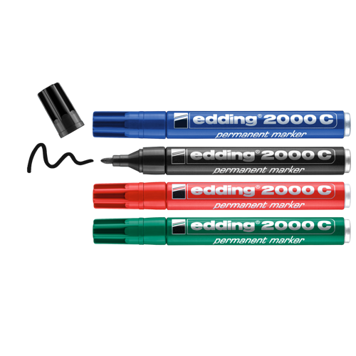 edding 2000 C Marqueur permanent étui de 4 assortis (noir, rouge, bleu, vert)