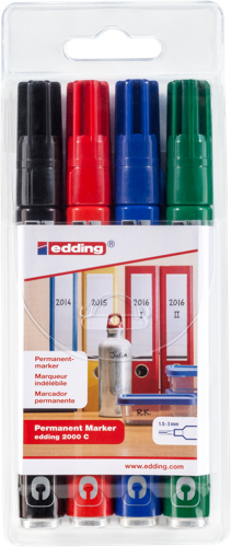 edding 2000 C Marqueur permanent étui de 4 assortis (noir, rouge, bleu, vert)