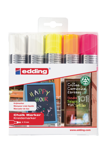 edding 4090 - Pochette 5 pièces  (blanc, jaune fluorescent, orange fluorescent, rose fluorescent)