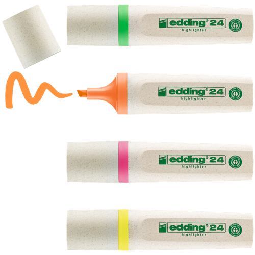 Edding 24 - Boite 4 couleurs fluo - Jaune, Orange, Rose, Vert Clair