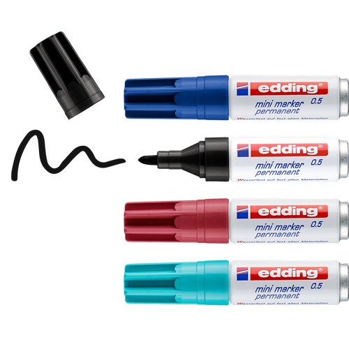edding 0,5 Mini-marqueur permanent étui de 4 assorti